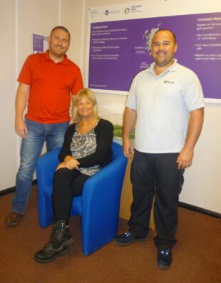 Employees who transferred from Wylfa to Trawsfynydd: (left to right) Adrian Owen, Jill Zanolin, and John Bain