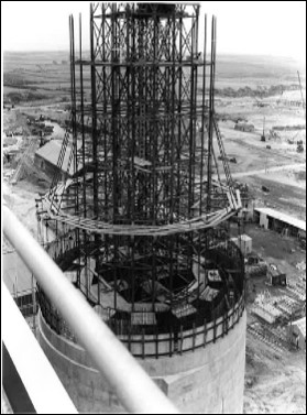 Black and White image of the top filters of the Windscale Pile Chimneys