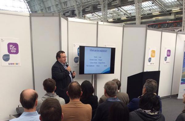 Andrew from the Business Outreach team talking IP at Olympia, London.