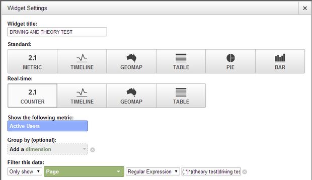 Widget settings for active searches of driving and theory test