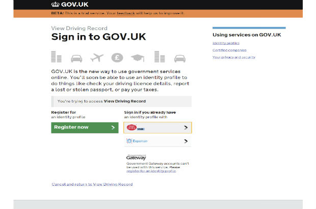 Screenshot of View Driving Record service