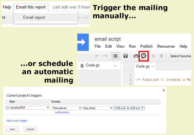 Screenshots of scheduling