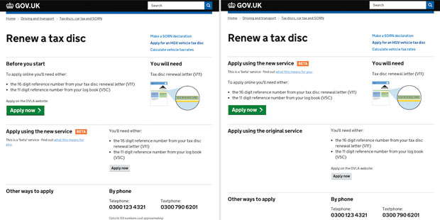 Image of Tax Disc A/B testing screens