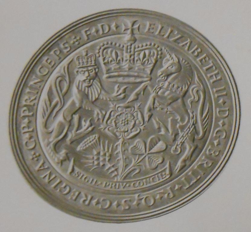The Privy Council Seal of 1955, designed by W M Gardner (The National Archives, Catalogue reference: MINT 20/2529).