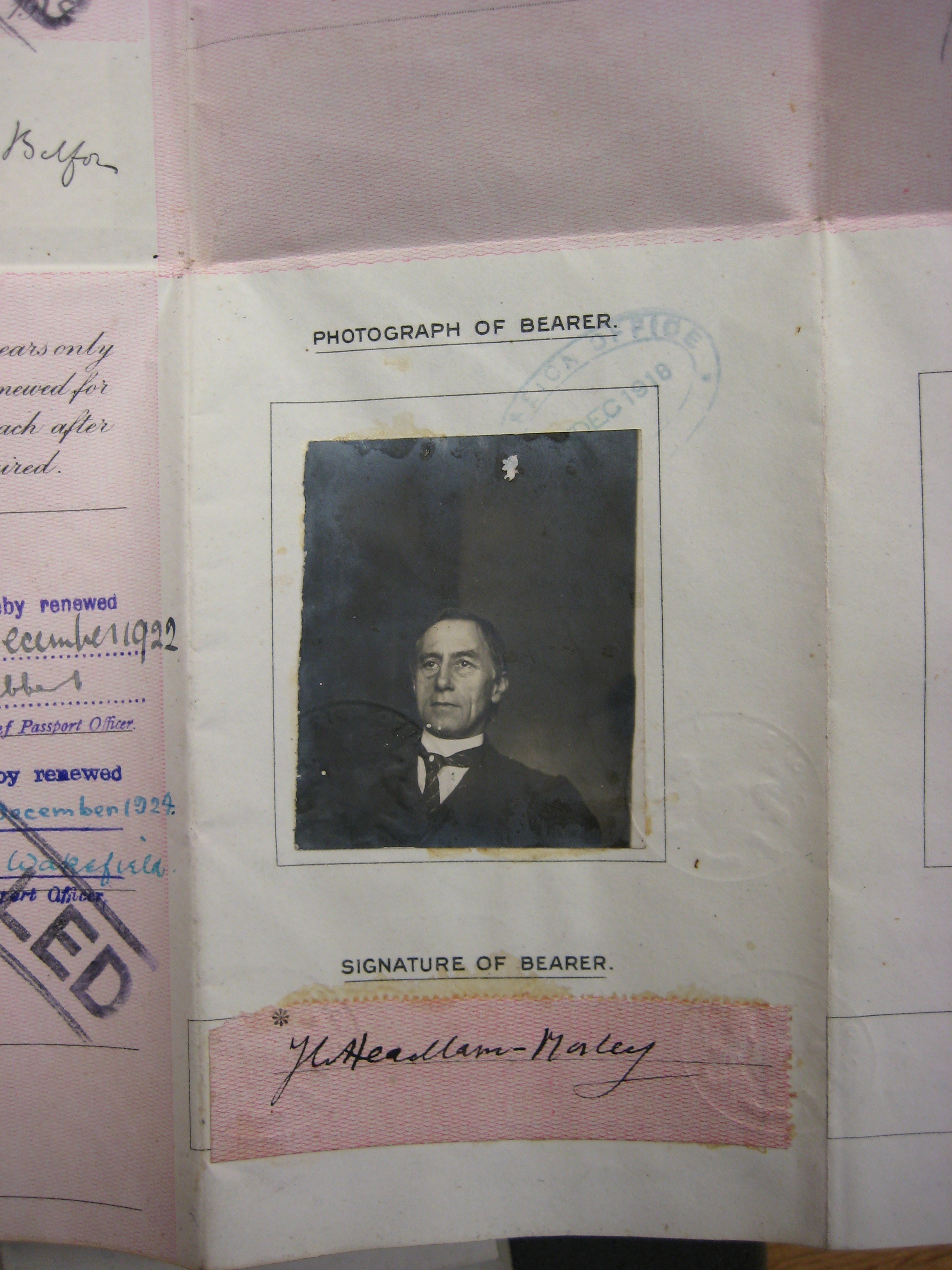 James Headlam-Morley's picture in a book with his named signed
