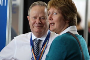 Man and woman deep in discussion at CSL