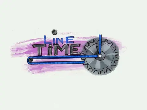 Words Line Time alongside a drawing of a cog