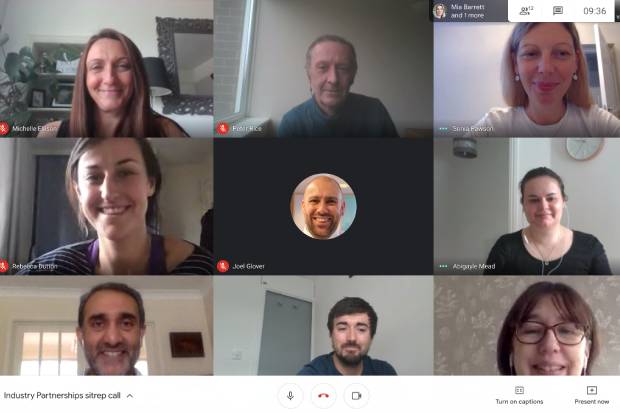 Screenshot of members of the team responsible for the Industry Partnership Volunteer Scheme taken during a video hangout meeting.