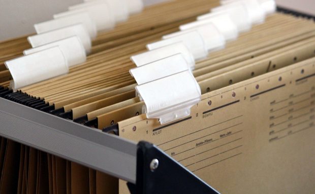 Files hanging in a filing cabinet