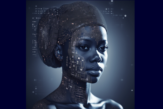 A computer generated image of a human face and head