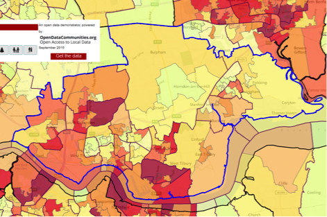 map showing areas of deprivation in different colours
