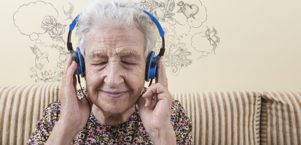 Lady enjoying an audio book