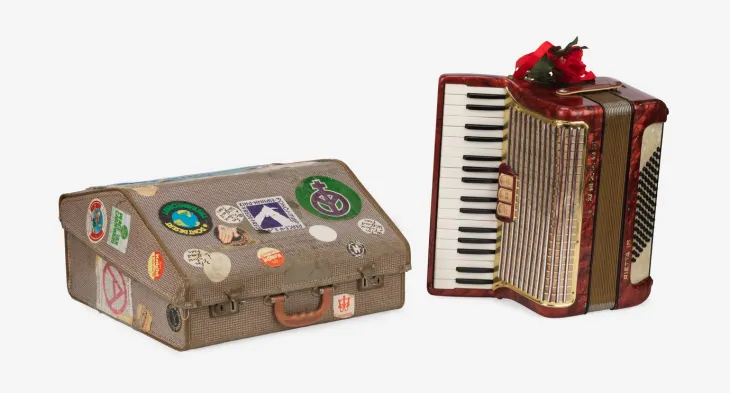 Hohner Arietta IM accordion with case played by Debbie Handy at demonstrations at Greenham Common air base between 1982 and 1984.
