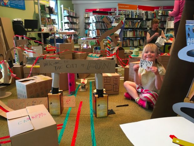 A cardboard city in Dursley library. Photo credit: Sarah Warden