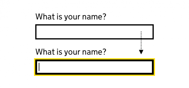 An image showing input focus style after the changes: a text box with a thick black and thin yellow border