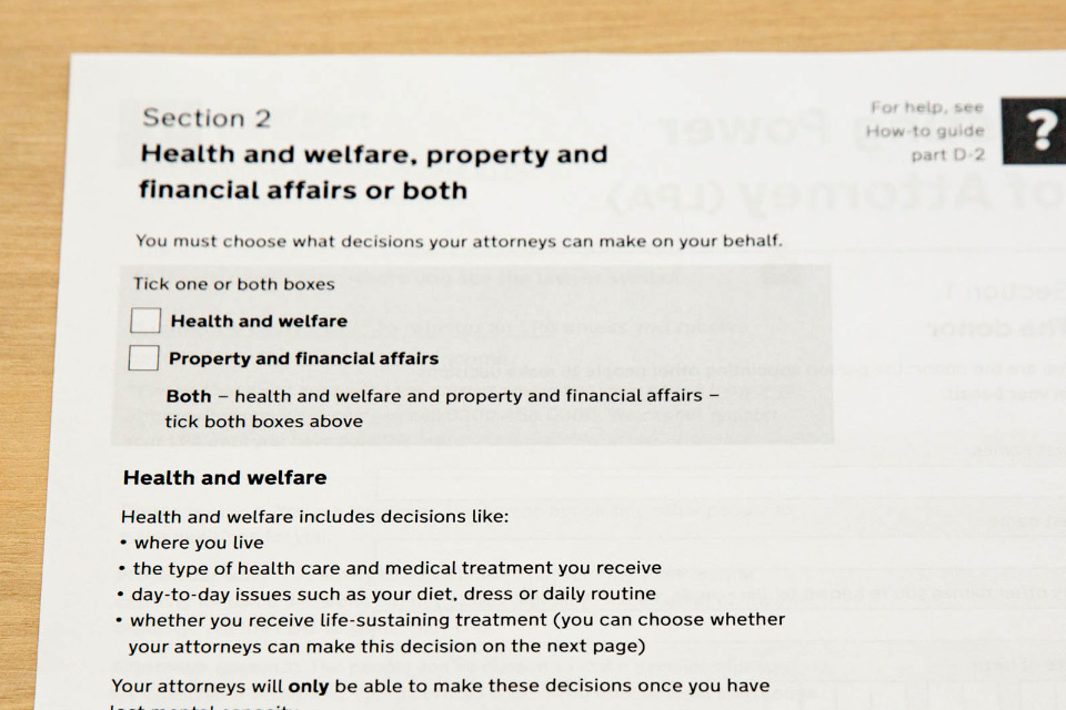 photograph of the paper form version of the Lasting Power of Attorney service