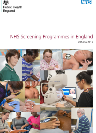 Cover of 'NHS Screening Programmes in England 2014 to 2015'.