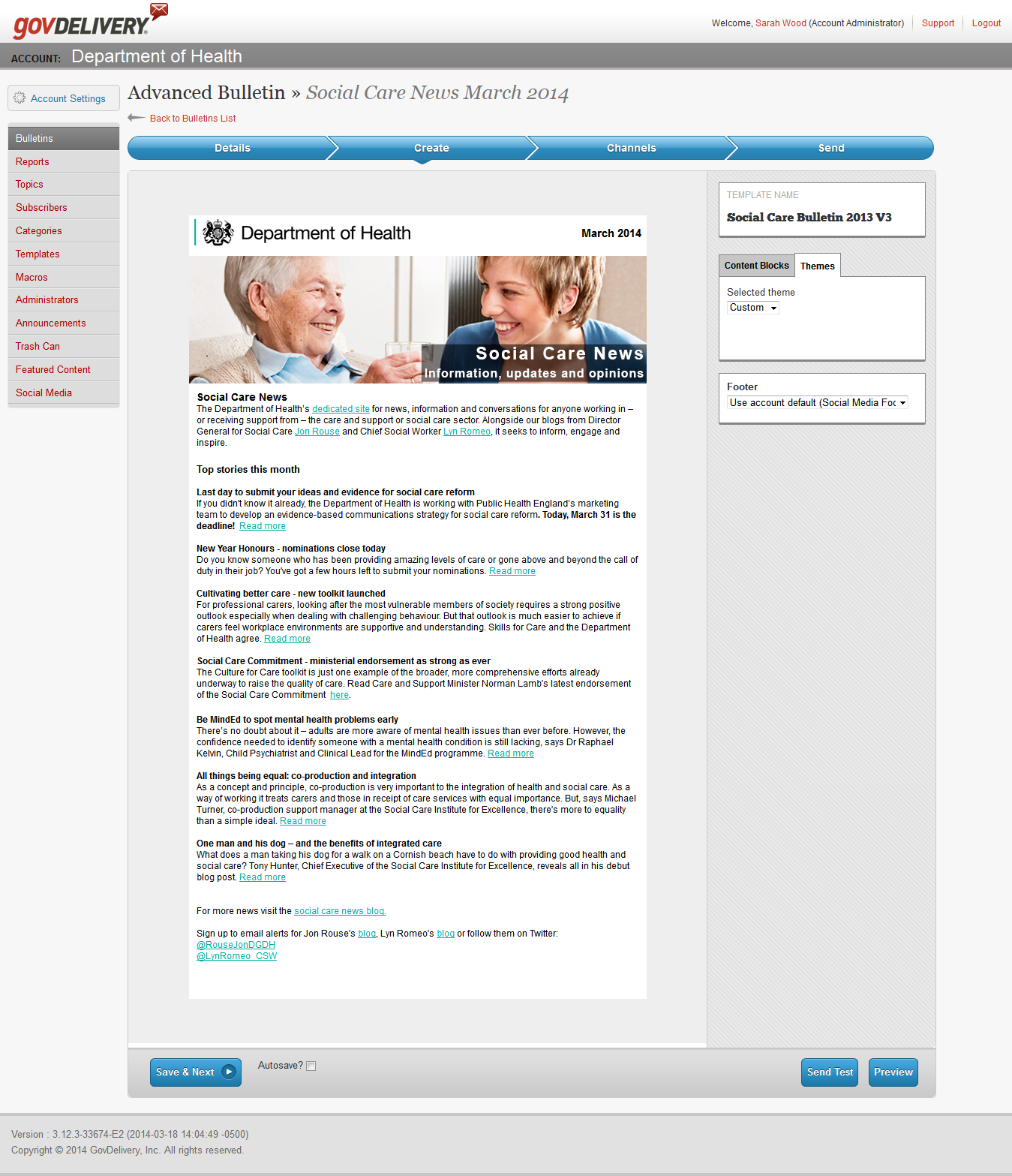 Social care e-newsletter screenshot
