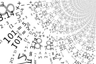 Mathematical equations drawn out in curved patterns.