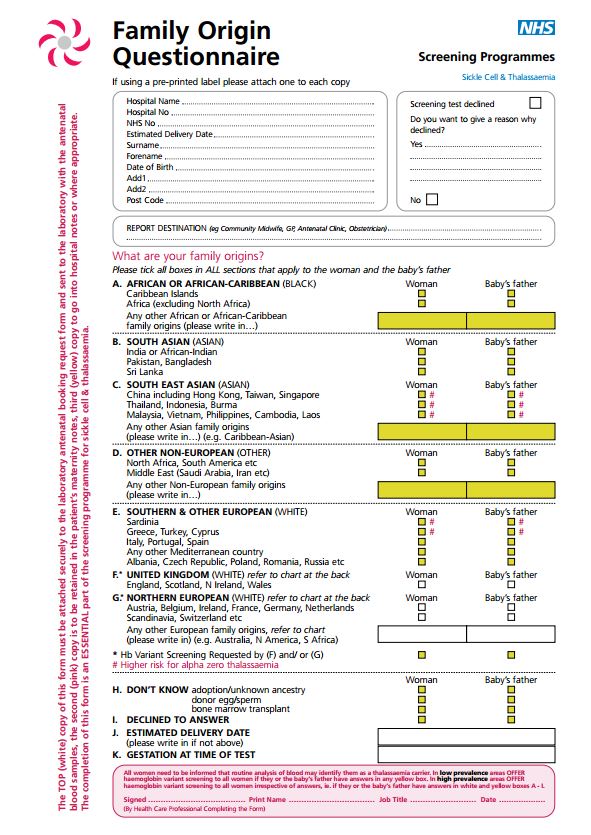The sickle cell and thalassaemia family origin questionaire.