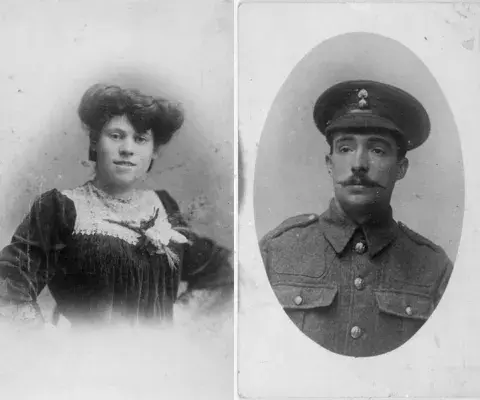 Individual head and shoulder portraits of Private John William Mudd and his wife Elizabeth