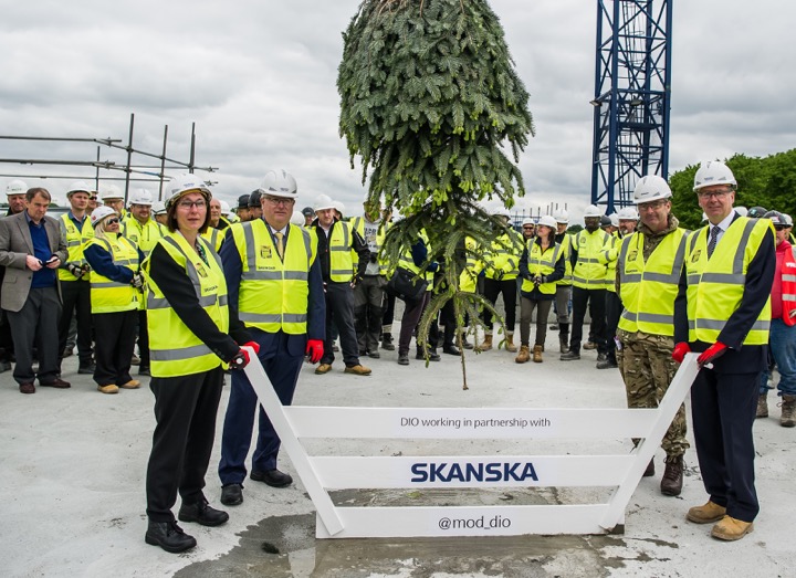 The 'topping out' ceremony for the main College building.