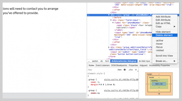 screenshot - delete element
