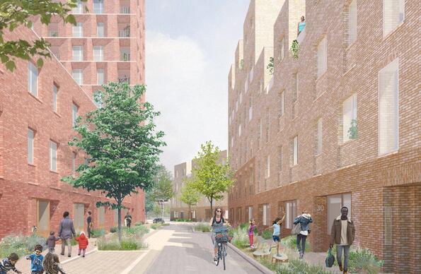 Caption: Artist impression of potentially how a pedestrian prioritised street on Bridgewater Triangle could look.