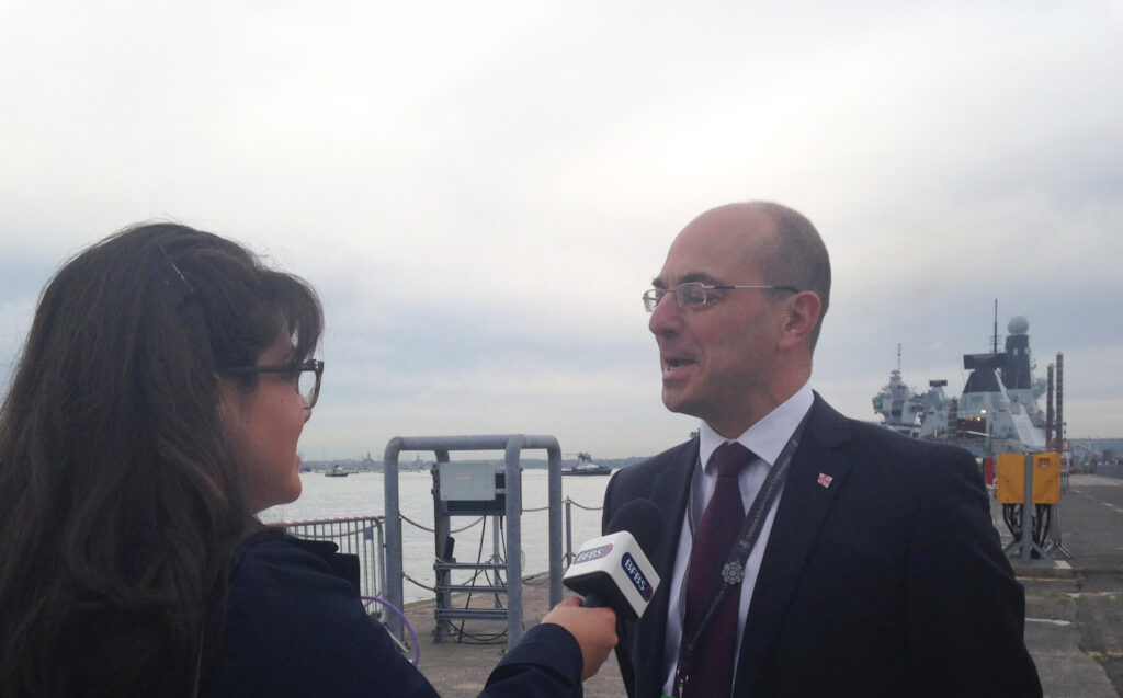 Geoff being interviewed by BFBS. (Crown Copyright / MOD 2017)