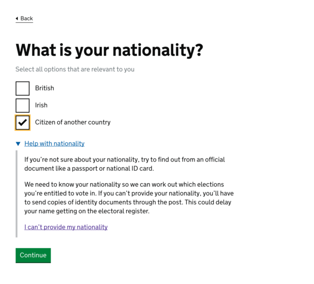 An example of the recreated ‘Register to vote’ service