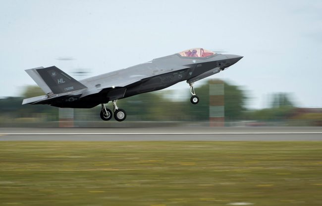 An F-35A Lightning II from the 34th Fighter Squadron at Hill Air Force Base, Utah, takes off at Royal Air Force Base Lakenheath, England, April 25. The F-35A is a fifth generation fighter that provides the joint warfighter unprecedented global precision attack capability against current and emerging threats, while complementing the Air Force’s air superiority fleet. [MOD Crown Copyright/2017]
