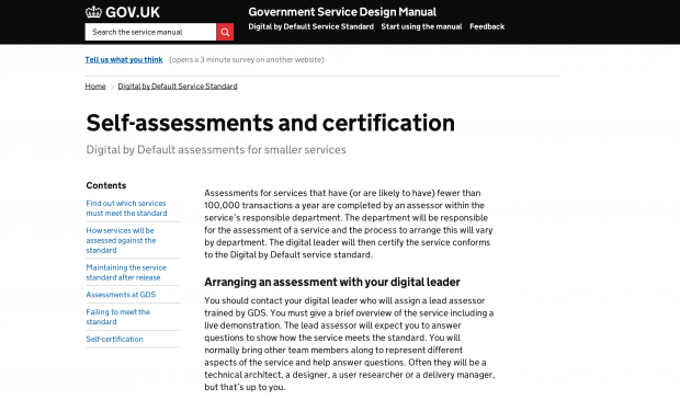 Service standard self-certification