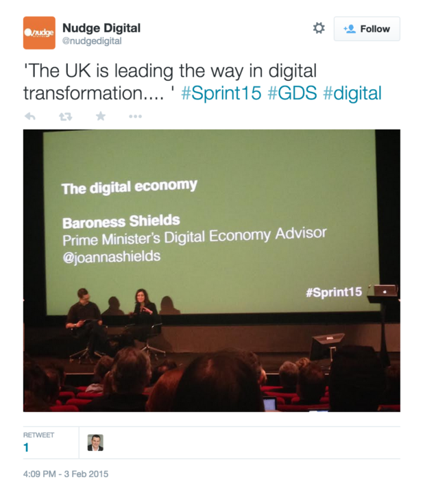 'The UK is leading the way in digital transformation.... ' #Sprint15 #GDS #digital