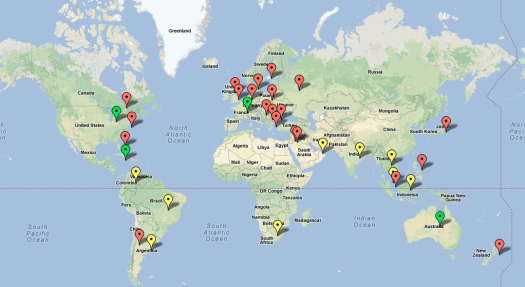 Click or tap to see detail of visitor locations Map of International Visitors to GDS