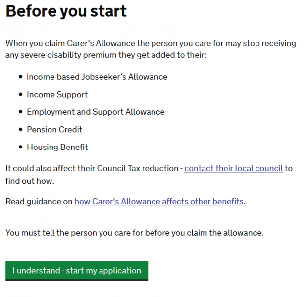 Carer's Allowance new disclaimer
