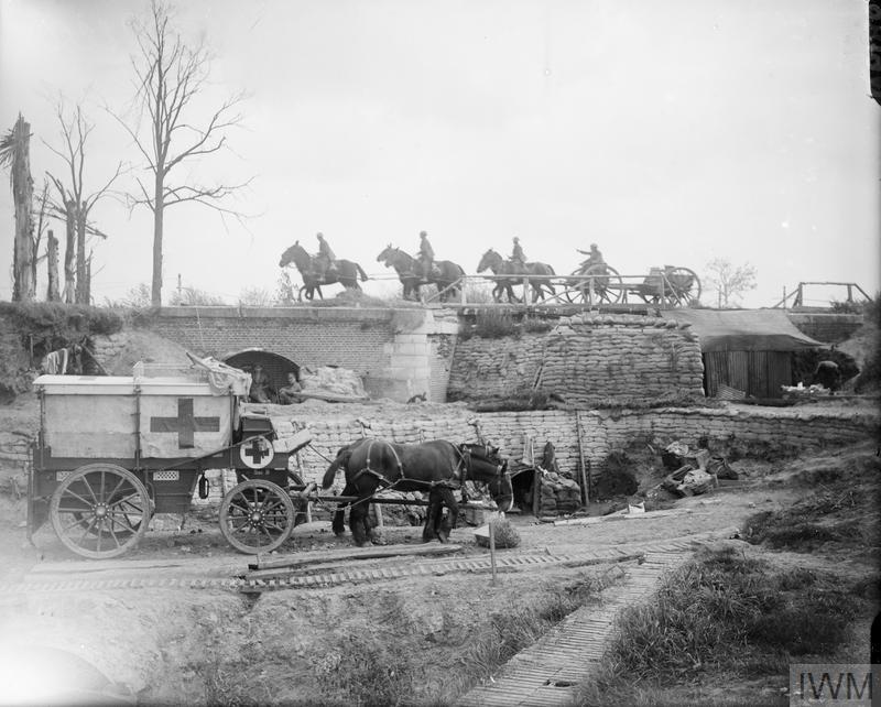 Battle of the Menin Road Ridge. Regimental aid post and horse ambulance of the Royal Army Medical Corps in front of Zillebeke, 24 September 1917.