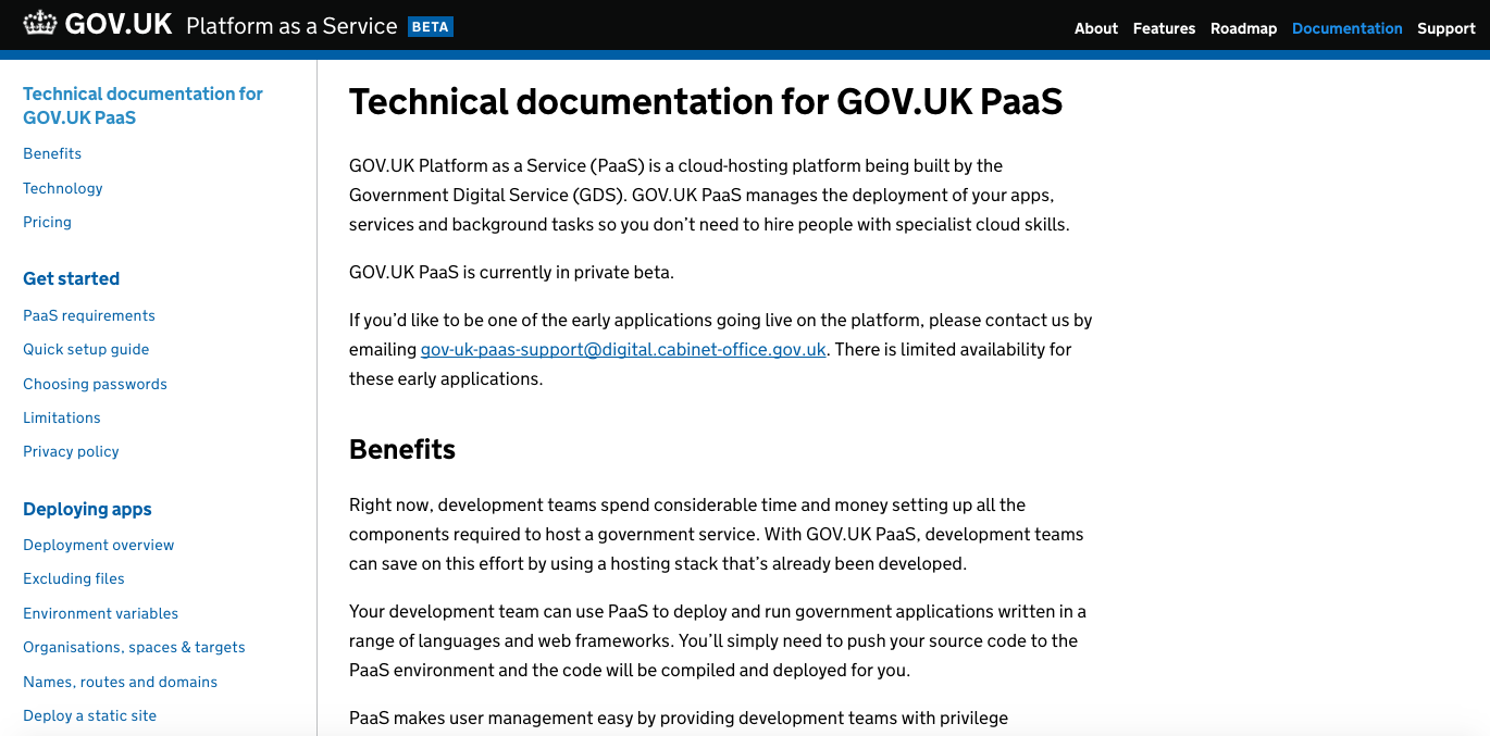 PaaS documentation page