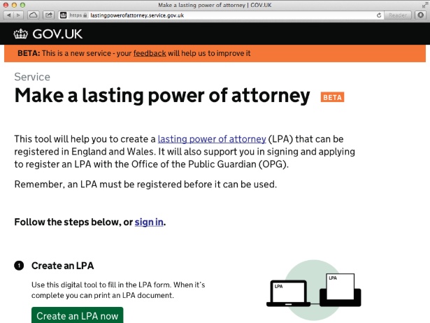 Lasting Power of Attorney screen shot