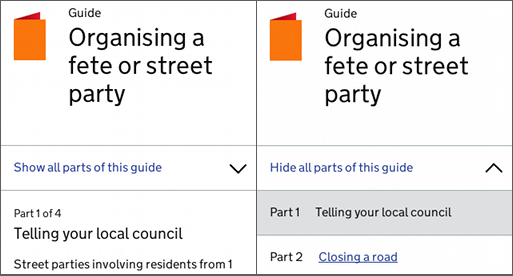 Example of a GOV.UK guide in a mobile tabs_open_close