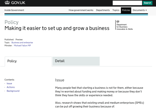 Screenshot of BIS policy on GOV.UK Screenshot of BIS policy on GOV.UK