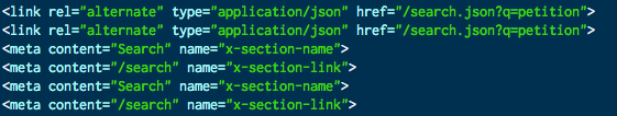 API links displayed in an HTML header on GOV.UK