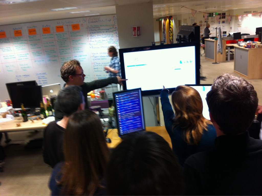 Team watching launch stats