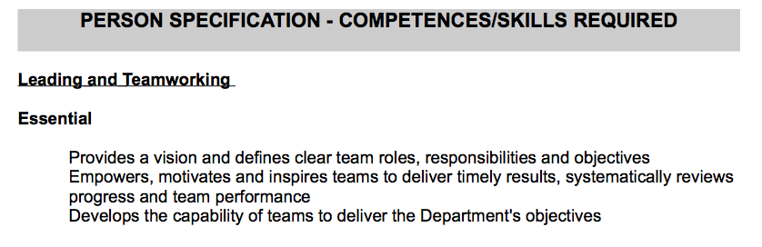 Screen shot of a person specification