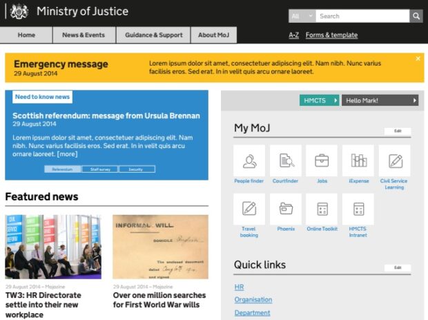 Intranet homepage