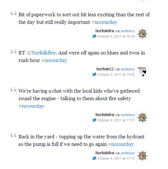 Screenshot of #nccourday tweets