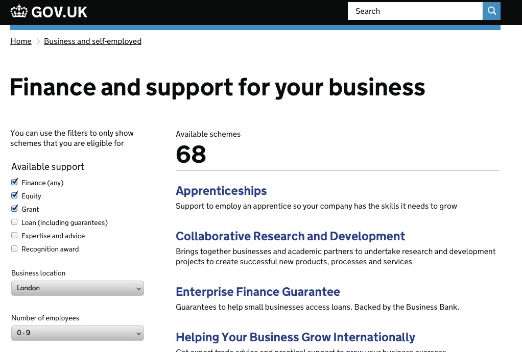 The business finance support finder