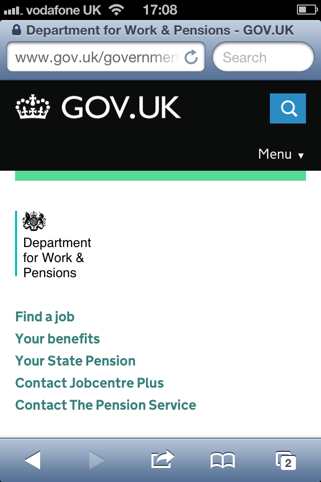 The DWP homepage on an iPhone The DWP homepage on an iPhone