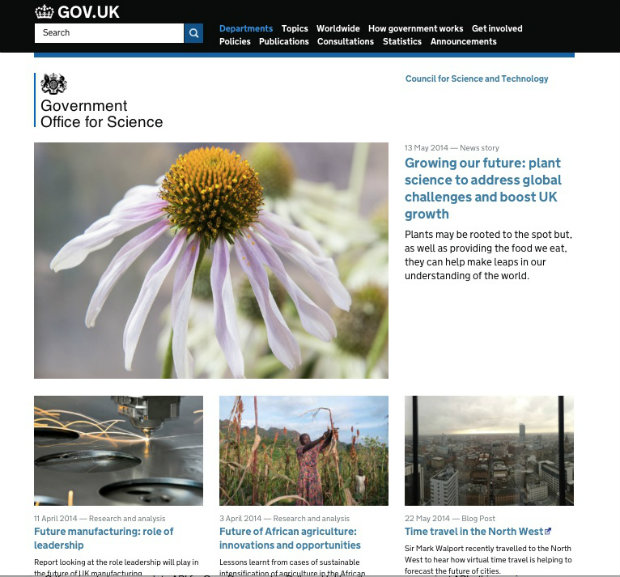 Promo slots on the GO Science homepage, including a blogpost