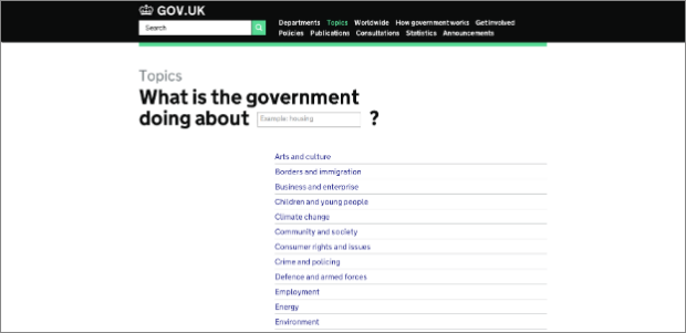 Screenshot of the topic index page