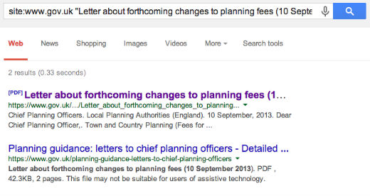 GOV.UK chief planning officer letters search result on Google